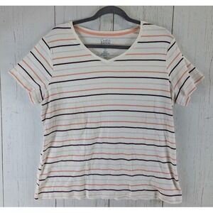 Croft Barrow Size XXL The Classic Tee Multicolor‎ Stripe V Neck Short Sleeve Top